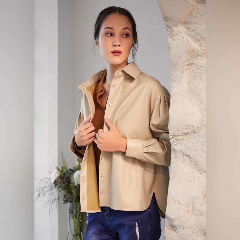 Love Bonito Lissie Pleather Puff Sleeve Shirt - Picture 3 of 15